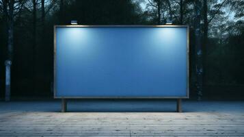 empty blue billboard frame on flooring outdoors photo