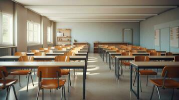 empty classroom with modern chairs and tables photo