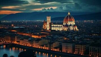 famous architecture illuminated at dusk in cityscape photo