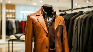 fashionable men jacket on mannequin in boutique photo