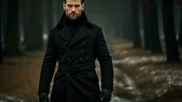 fashionable men winter coat dark wool elegance photo