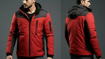 fashionable men winter jacket with hood and zipper photo