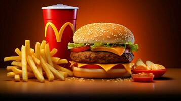 fast food meal burger fries drink photo