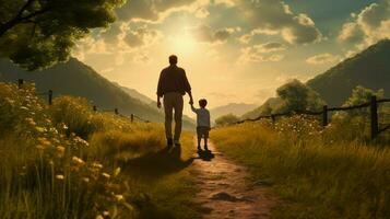 father and son walking enjoying nature beauty photo