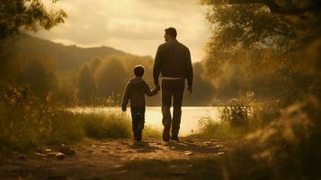 father and son walking enjoying nature beauty photo