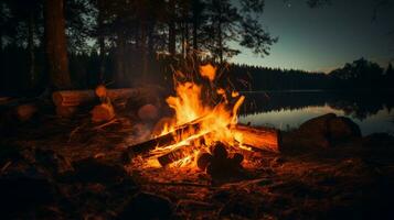 fire nature campfire night bonfire flame forest outdoors photo