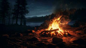 fire nature campfire night bonfire flame forest outdoors photo