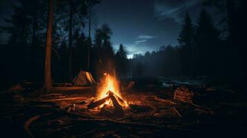 fire nature campfire night bonfire flame forest outdoors photo