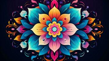 floral mandala design element in vibrant photo