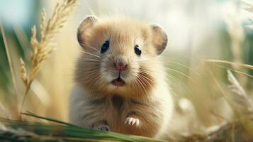 fluffy rodent with curious whiskers looking for food outdoor photo