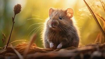 fluffy rodent with curious whiskers looking for food outdoor photo