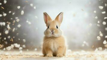 fluffy young rabbit with cute whiskers in studio shot photo