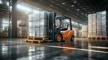 forklift transporting cargo container in distribution war photo