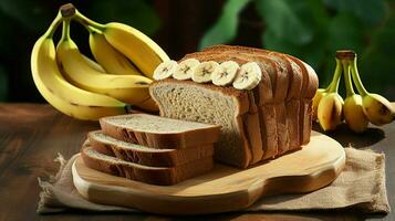 fresh banana slice on whole wheat bread a healthy snack photo