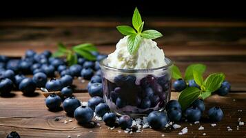 fresh blueberry dessert on rustic wooden table perfect photo