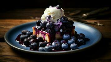 fresh blueberry dessert on rustic wooden table perfect photo