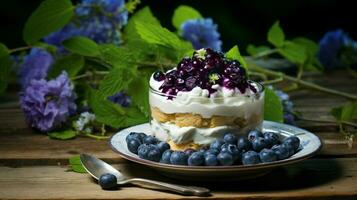 fresh blueberry dessert on rustic wooden table perfect photo