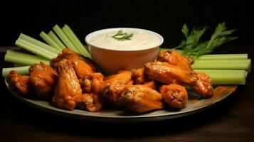 fresh buffalo chicken wings with savory dip appetizer photo