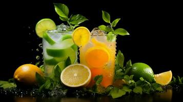 fresh citrus fruits cocktails with lleafs photo