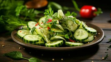 fresh cucumber salad a healthy gourmet meal with organic photo