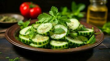 fresh cucumber salad a healthy gourmet meal with organic photo