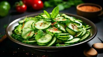 fresh cucumber salad a healthy gourmet meal with organic photo