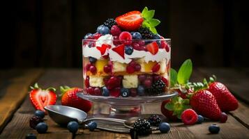 fresh fruity dessert on a wooden table photo