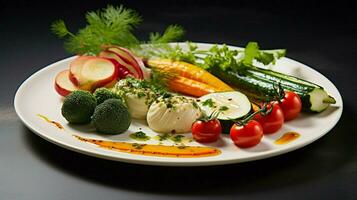 fresh gourmet appetizer plate with healthy vegetarian photo