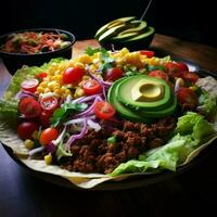 fresh gourmet meal beef taco salad plate photo