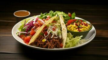 Fresco gastrónomo comida carne de vaca taco ensalada plato foto