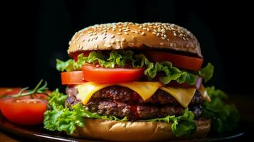 Fresco A la parrilla hamburguesa con queso y tomate foto