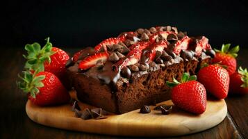 fresh healthy banana bread snack with sweet strawberry photo