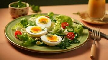 fresh healthy meal boiled egg salad and organic vegetable photo