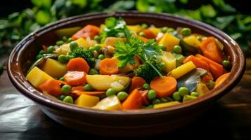 fresh healthy vegetables cooked in a homemade organic photo