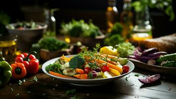 fresh healthy vegetarian meal prepared with organic vegetables photo