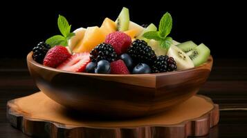 fresh organic fruit dessert in a wooden bowl a gourmet photo