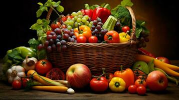 fresh organic fruits and vegetables in multi colored mark photo