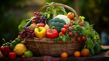 fresh organic fruits and vegetables in multi colored mark photo