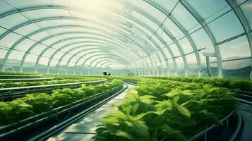 fresh organic plant growth in modern greenhouse technology photo