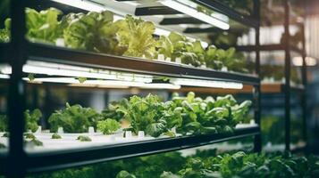 fresh organic vegetables grown indoors in hydroponics photo