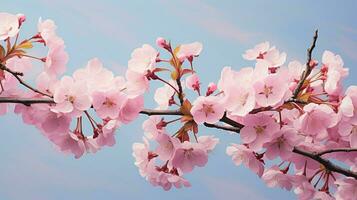 fresh pink blossoms adorn the budding cherry tree photo