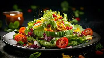 Fresco ensalada en un plato un sano gastrónomo vegetariano comida foto