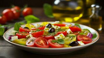 fresh salad with tomatoes vegetables and olive oil photo