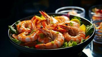 fresh seafood meal in a gourmet bowl prawn plate close up photo