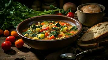 fresh vegetable stew a healthy lunch on a rustic table photo