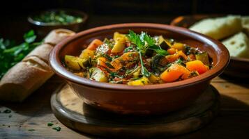 fresh vegetable stew a healthy lunch on a rustic table photo