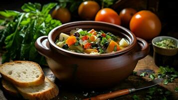 fresh vegetable stew a healthy lunch on a rustic table photo