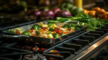 fresh vegetables cooking on stove healthy meal in gourmet photo