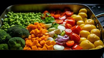 fresh vegetables stewing on stove top for healthy lunch photo