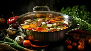 fresh vegetables stewing on stove top for healthy lunch photo